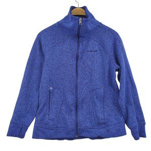 Avalanche Blue Full Zip Mock Neck Marled Knit Thumbhole Sweater Jacket